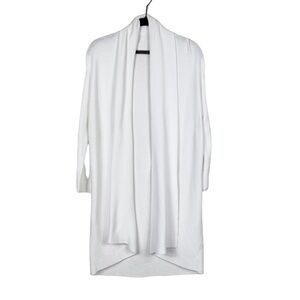 Peruvian Connection White Pima Cotton Draped 3/4 Sleeve Open Cardigan Size M